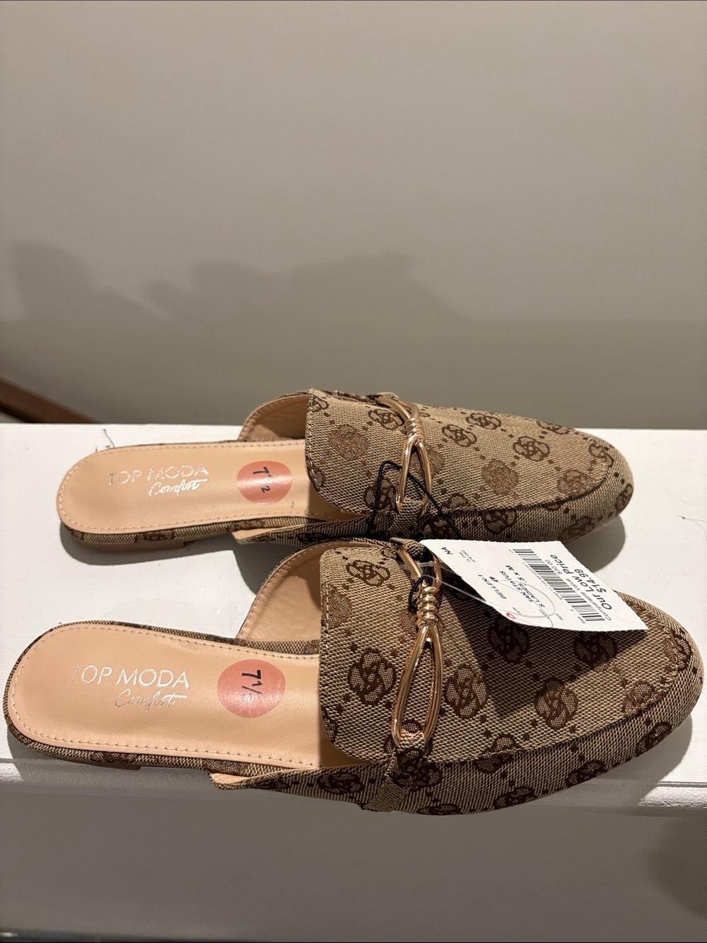 TOP Moda Tan Printed Slip-On Mules with Gold Accent